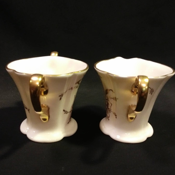 1930s Signed Pickard China 495/76 Sugar n Creamer Set Gold and Cream - Picture 5 of 10